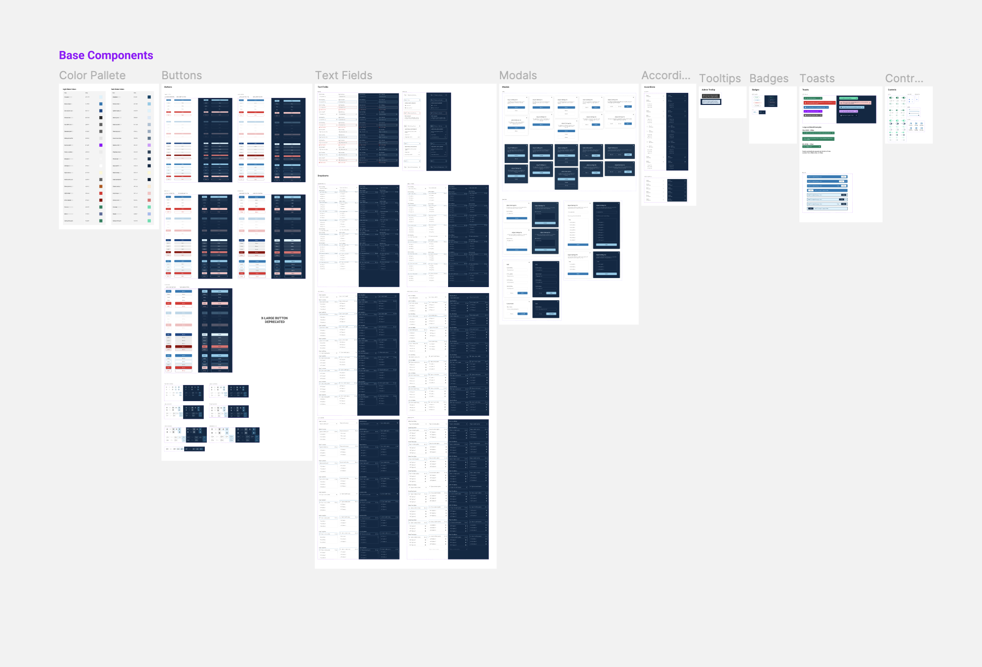 A page of design system components in Figma